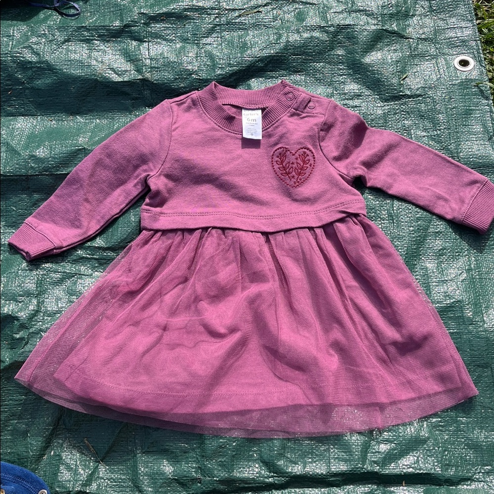 Carter's Plum Long Sleeve Dress with Embroidered Detail